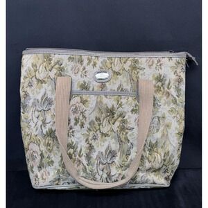 Jordache Floral Tapestry Luggage Bag Double Handle Vintage Tote Grandma Granny